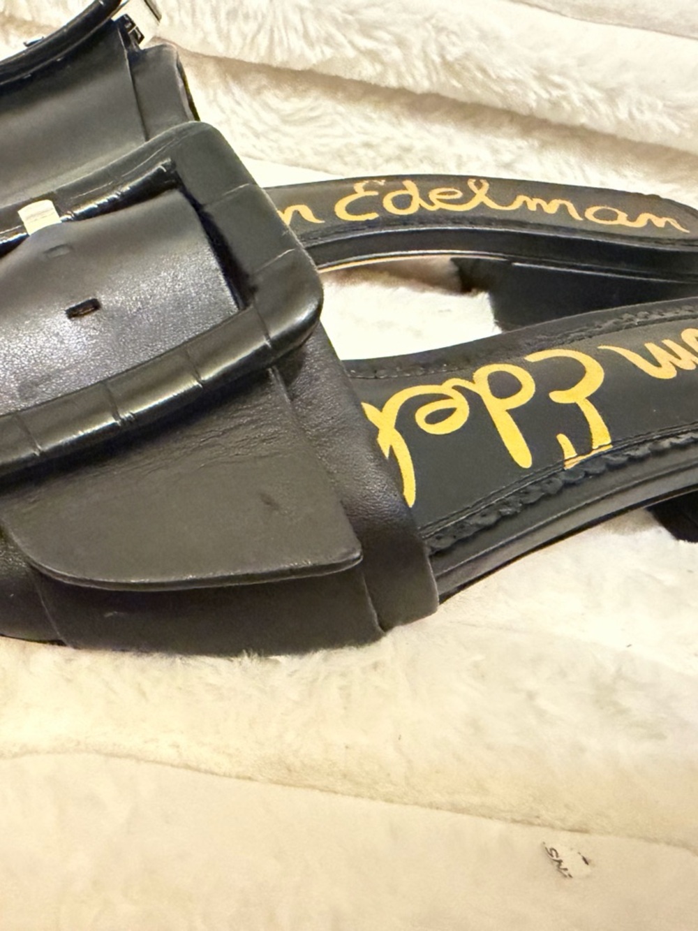 Sam Edelman Black Leather Buckle Slide Mules - Picture 2 of 7